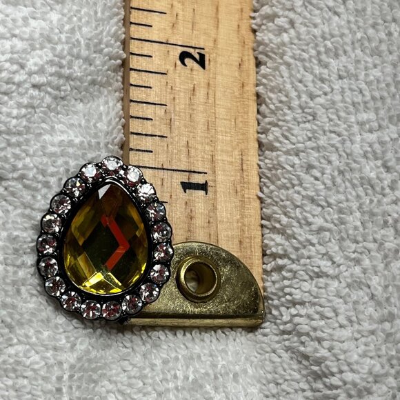 Vintage Joan Rivers Yellow Teardrop Crystal stud Earrings With Rhinestone Accent - Picture 4 of 4